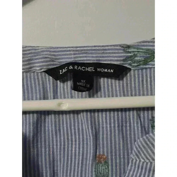 Women's Zac & Rachel Blouse, 1X, Blue & White Striped‎ Cactus Print - Picture 4 of 5